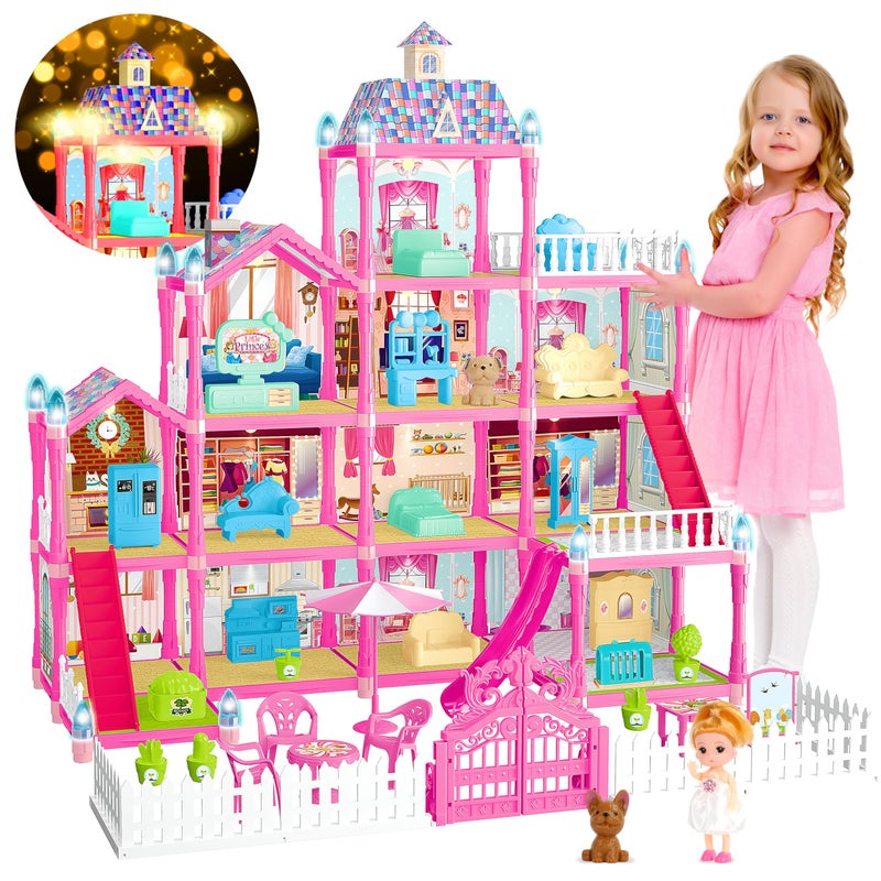 OCTERIC Doll House for Girls13 Rooms Dollhouse with 2Dolls Figure Lights PuppiesFurnitures Accessories Toddler Playhouse Gift for for 3 4 5 6 7 8 9 10 Year Old Girls Toys Pink - Image 3