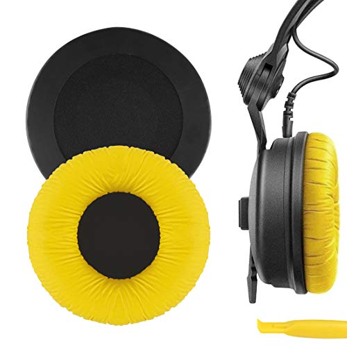 Geekria QuickFit Leatherette Replacement Ear Pads for Sennheiser HD25, HD25-II, HD25SP, HD25SP-II, Limited 75th Anniversary Edition Headphones, Ear Cushions with Video Guide (Yellow) - Image 1