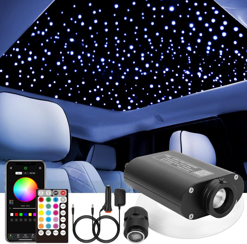 CHINLY 16W 300pcs 0.03in 9.8ft Car Use Bluetooth RGBW LED Fiber Optic APP&Remote Music Mode Starlight Headliner Light Kit+Adapter+Cigarette Lighter - Image 1