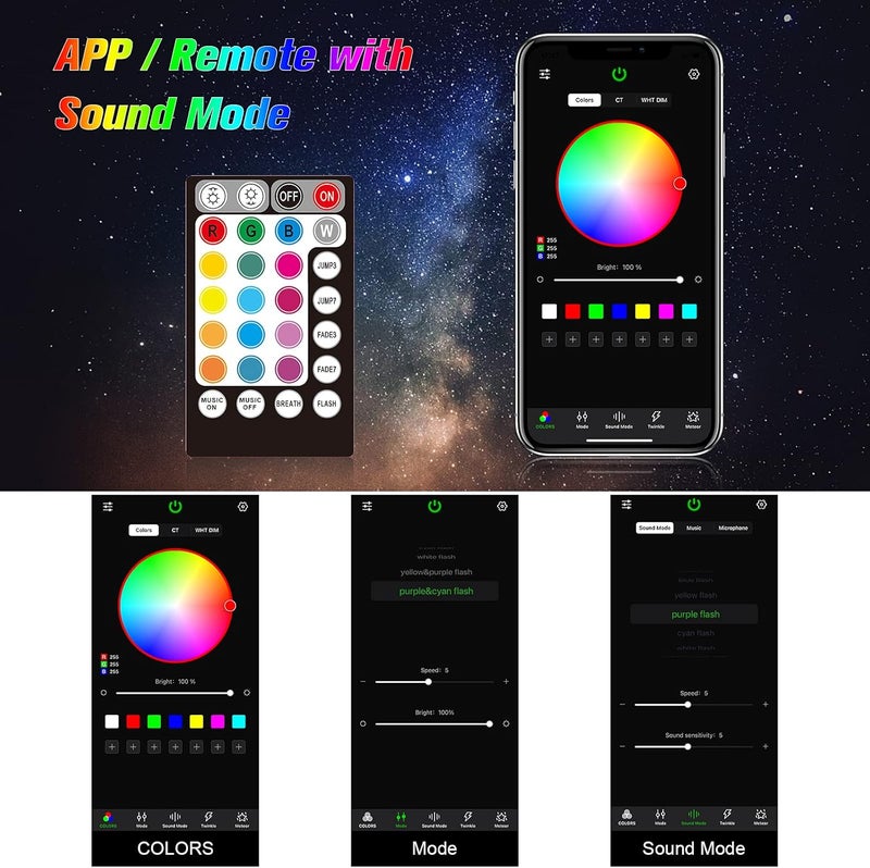 CHINLY 16W 300pcs 0.03in 9.8ft Car Use Bluetooth RGBW LED Fiber Optic APP&Remote Music Mode Starlight Headliner Light Kit+Adapter+Cigarette Lighter - Image 4