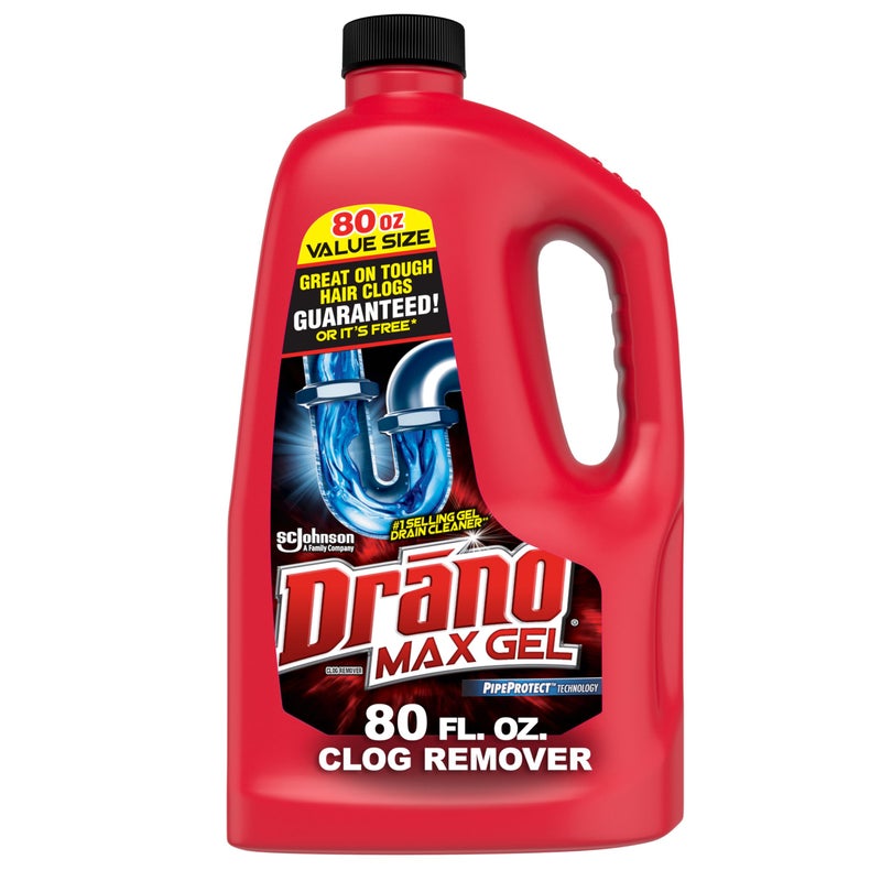 Drano Max Gel Drain Clog Remover and Cleaner for Shower or Sink Drains, Unclogs and Removes Hair, Soap Scum and Blockages, 80 Oz - Image 1