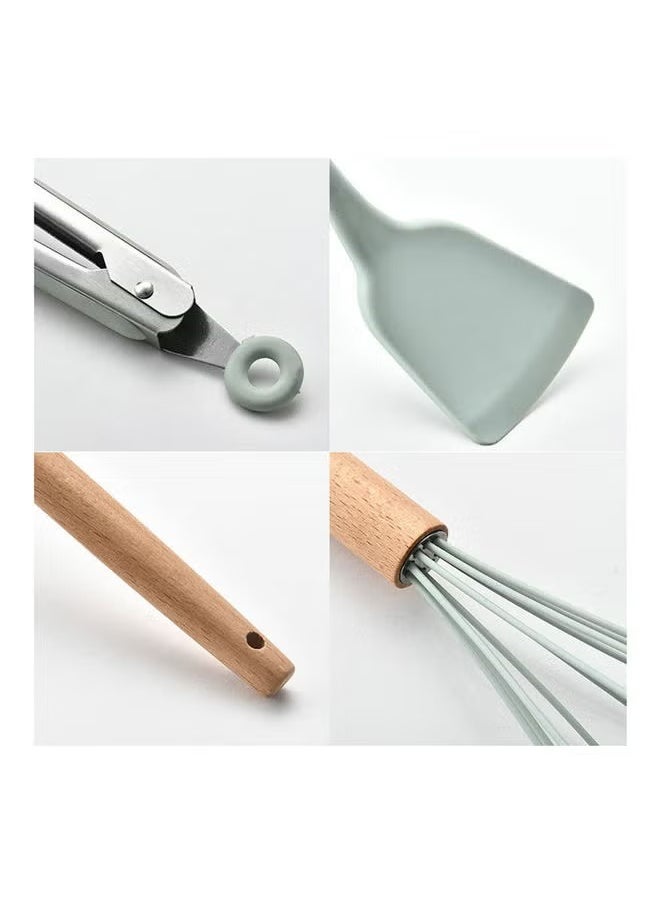 TIGER - 11-Piece Wooden Handle Bucket Cookware Spoon Set,, Mint Green – Durable Kitchen Utensils for Cooking, Stirring, Serving, Eco-Friendly and Stylish - Image 1