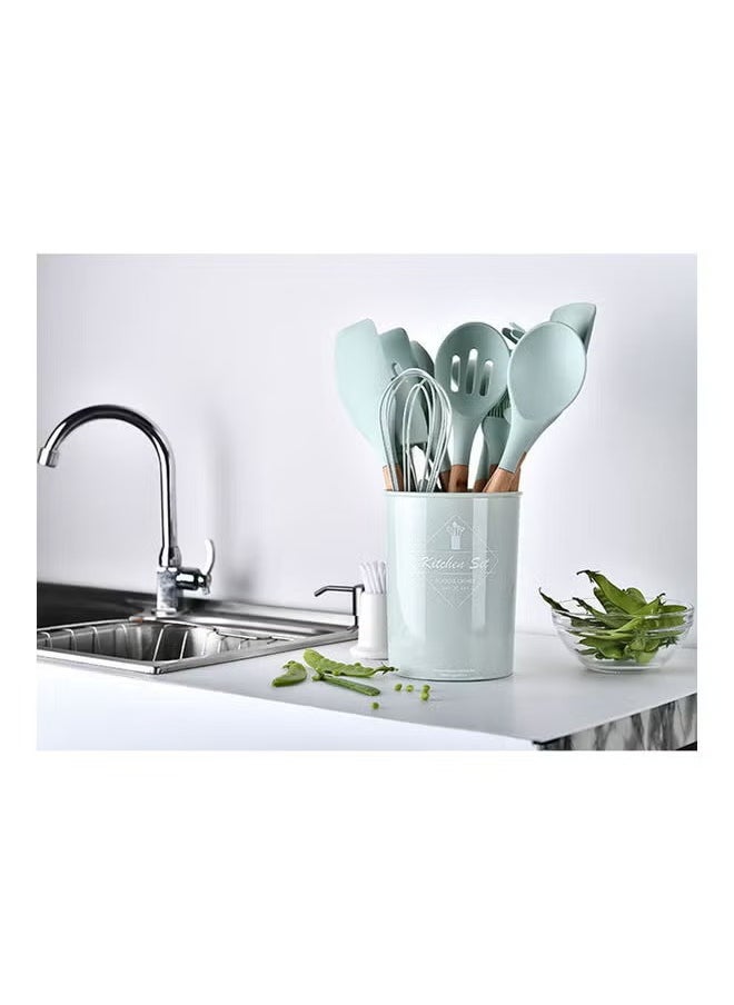 TIGER - 11-Piece Wooden Handle Bucket Cookware Spoon Set,, Mint Green – Durable Kitchen Utensils for Cooking, Stirring, Serving, Eco-Friendly and Stylish - Image 1