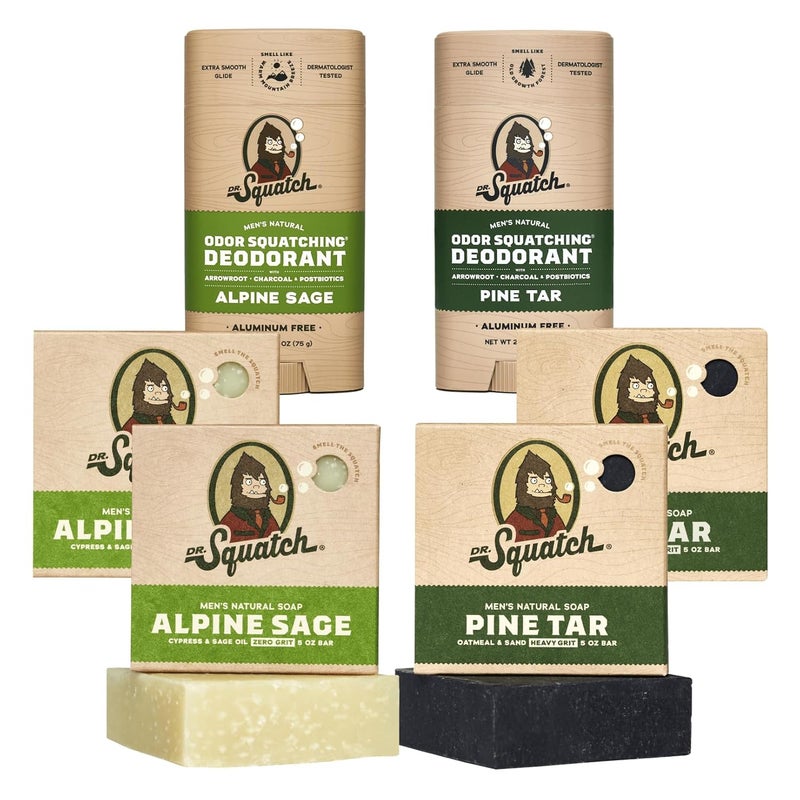 Dr. Squatch Dr Squatch Manly Soap and Deodorant Variety Pack  Handmade with Organic Oils AluminumFree  Pine Tar and Alpine Sage