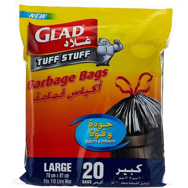 Tuff Stuff Black Garbage Drawstring Bag Large Size 70cm x 81cm 20 PCS Heavy-Duty Home Office Garage Use Tear-Resistant Polyethylene - Image 1