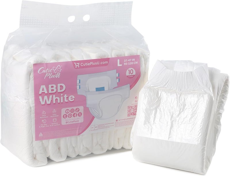CutiePlusU Disposable Adult Diaper Heavy Absorption Dry Surface Adult Diapers All Night White 10 Pieces Large 3646 - Image 1
