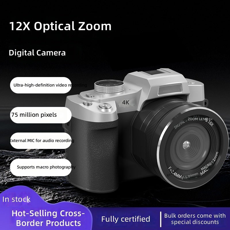 Cross-Border 12x Optical Zoom Mirrorless Camera for Outdoor Travel, Vlog Photography, Retro HD Digital Camera, Professional Shooting - Image 1