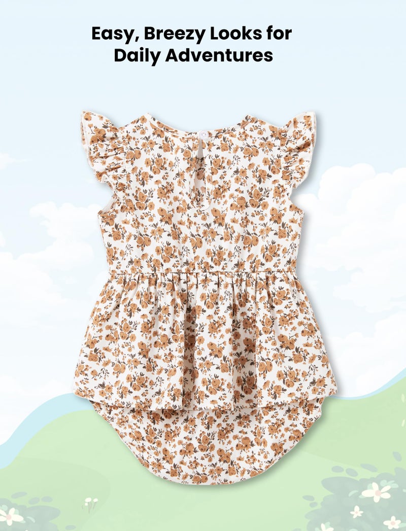 PATPAT Family Matching Outfits Mommy and Me Dresses Easter Photo Vacation Ditsy Floral Flutter Sleeve Romper Dress for Newborn Apricot Floral for Baby Girl 9-12 Months - Image 4