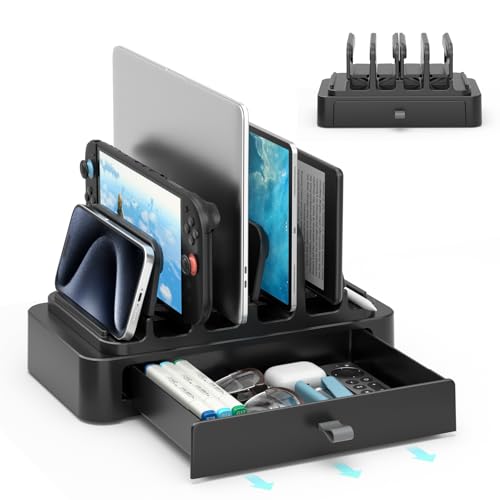 KDD Vertical Laptop Stand with Drawer 7in1 SpaceSaving Laptop Holder with Gravity Locking Fits MacBook Dell HP Chromebook Surface Pro Tablet Cell Phone Switch Keyboard Desktop Organizer - Image 1