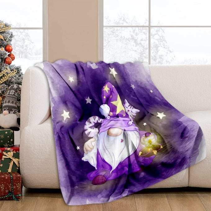 FLANNEL BED BLANKET CARTOON SLEEPY GNOME PURPLE COZYSOFT PLUSH BLANKETS FOR BED COUCH LIVING ROOM SOFA CHAIR 60X80 INCH
