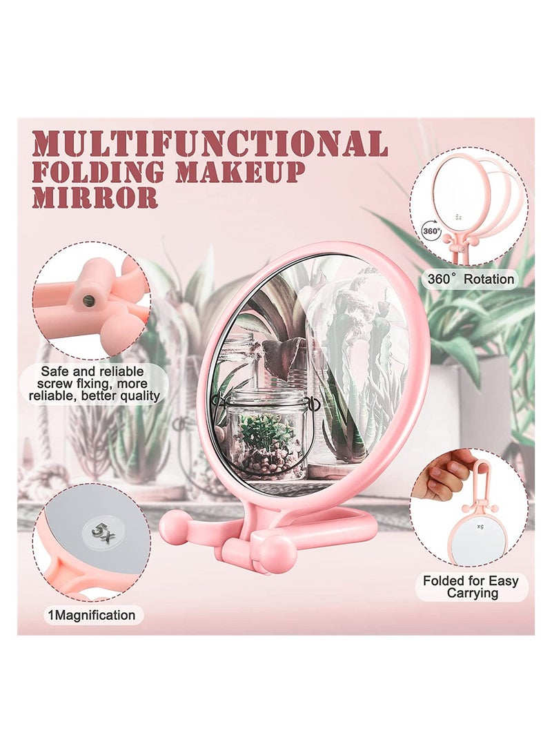 Double Sided Makeup Mirror Portable 1X 5X Magnification Adjustable Stand Handheld Compact Mirror for Travel and Beauty - Image 4