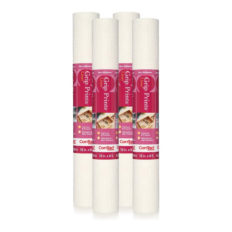 ConTact Brand Grip Prints Shelf Liner Durable and NonAdhesive Liners NonSlip Drawer and Cabinet Liner 18 x 8 White Pack of 4 Rolls