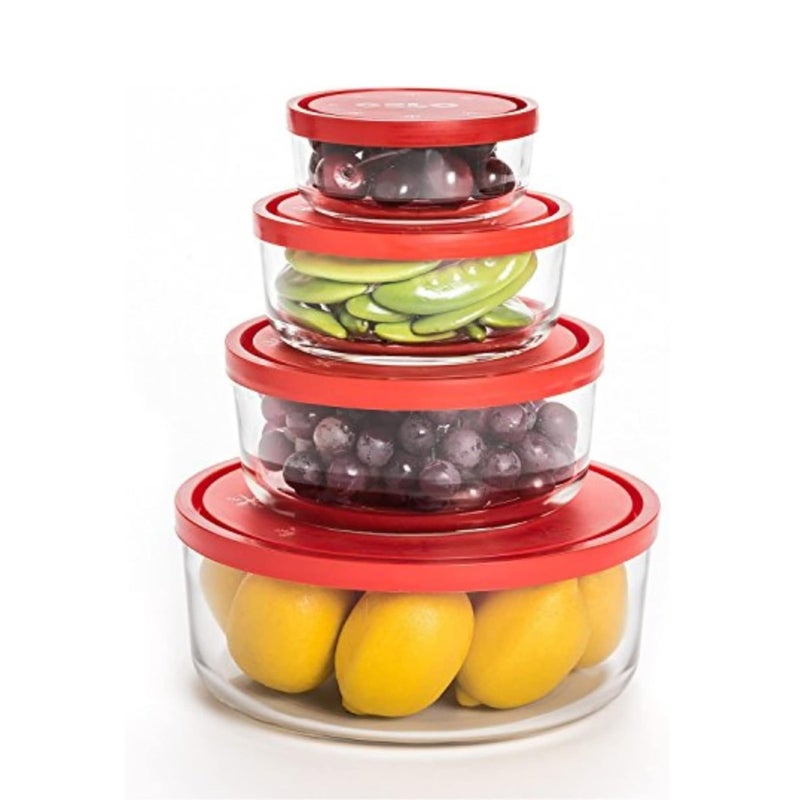 Bormioli Rocco Gelo 4pc Glass Storage ContainerFood Storage Set with Red Lid 1175 oz 2425 oz 4475 oz 9375 oz