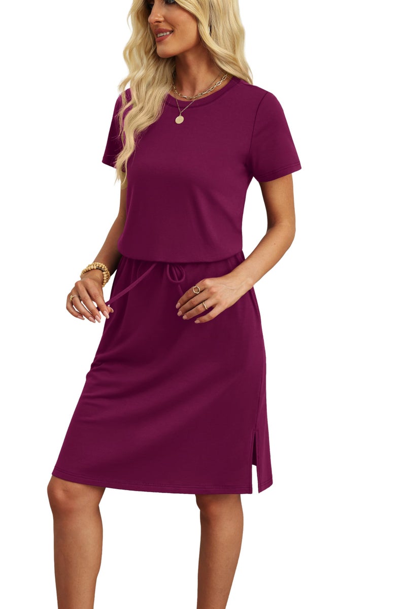 OFEEFAN Womens Dresses Casual Summer 2026 Short Sleeve with Pockets Maxi Spring Dress Vacation Outfits for Women Purple XL - Image 3
