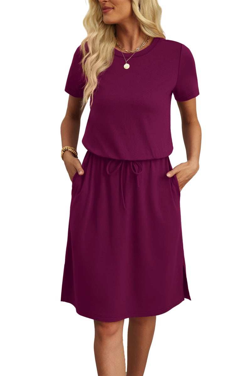 OFEEFAN Womens Dresses Casual Summer 2026 Short Sleeve with Pockets Maxi Spring Dress Vacation Outfits for Women Purple XL - Image 4