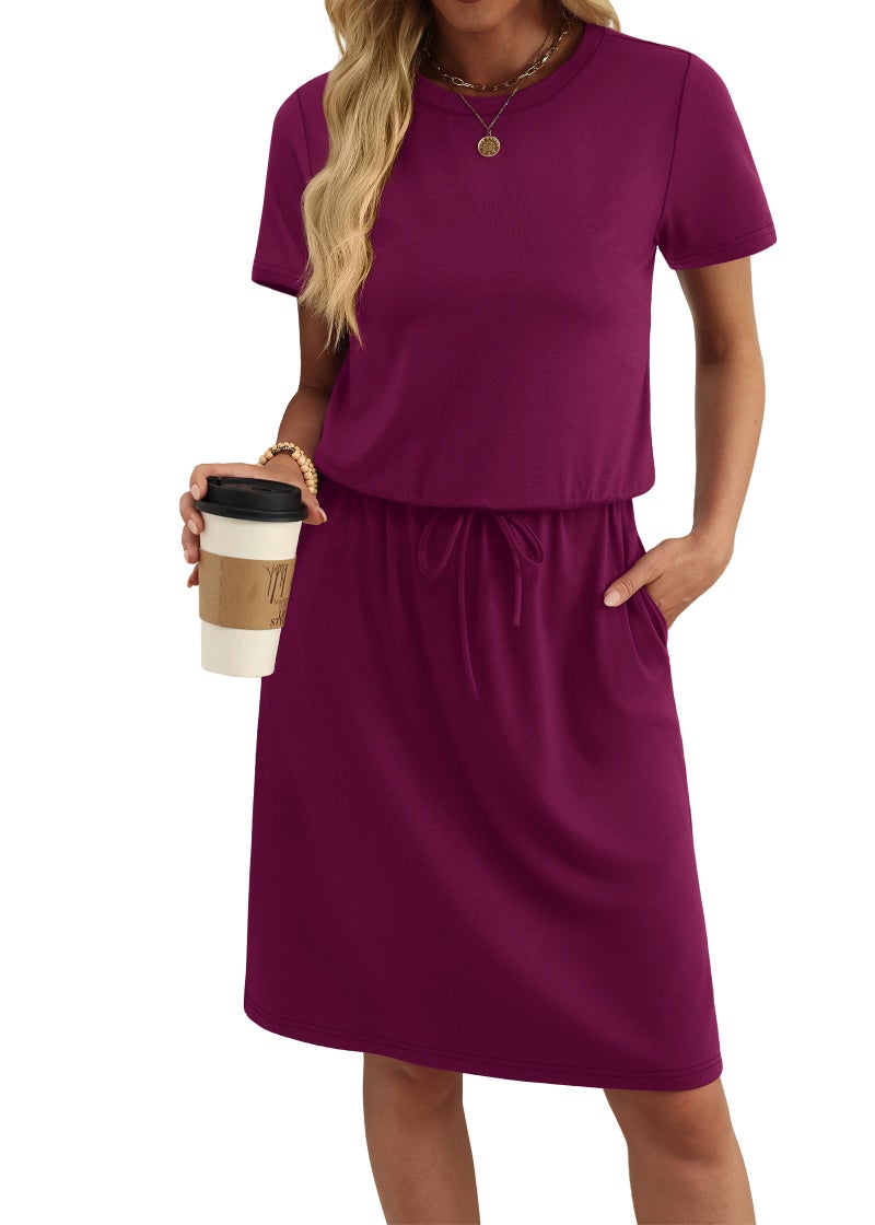 OFEEFAN Womens Dresses Casual Summer 2026 Short Sleeve with Pockets Maxi Spring Dress Vacation Outfits for Women Purple XL - Image 2