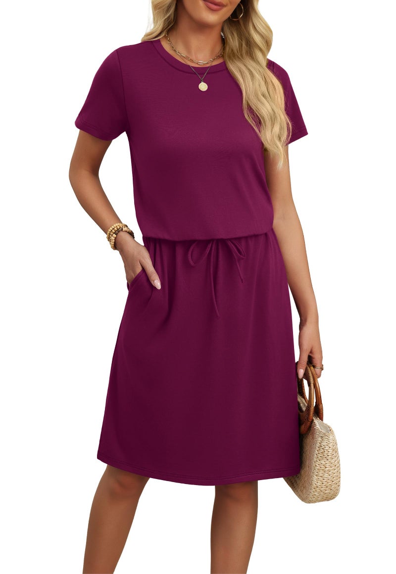 OFEEFAN Womens Dresses Casual Summer 2026 Short Sleeve with Pockets Maxi Spring Dress Vacation Outfits for Women Purple XL - Image 1
