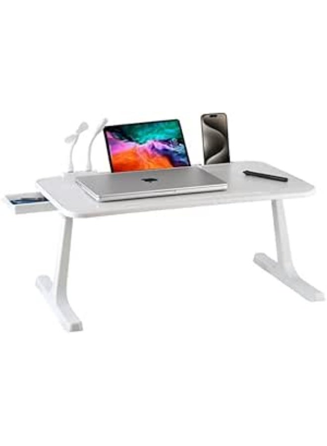 Foldable USB Laptop Bed Table with LED Light Fan and Storage Drawer, Multi Function Study Desk for Work Reading and Home Use - Image 1