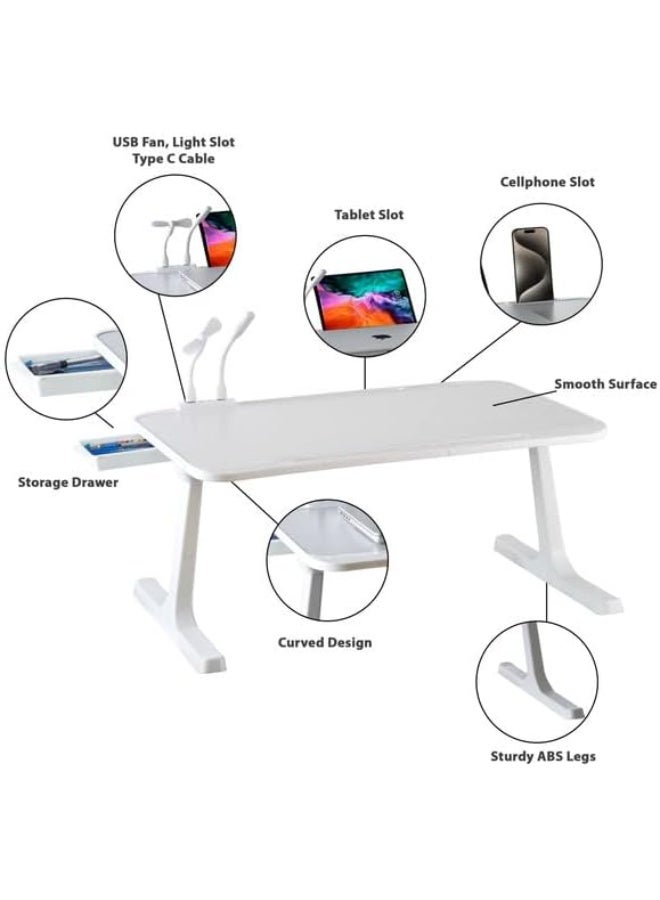 Foldable USB Laptop Bed Table with LED Light Fan and Storage Drawer, Multi Function Study Desk for Work Reading and Home Use - Image 5