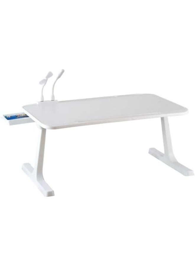 Foldable USB Laptop Bed Table with LED Light Fan and Storage Drawer, Multi Function Study Desk for Work Reading and Home Use - Image 2