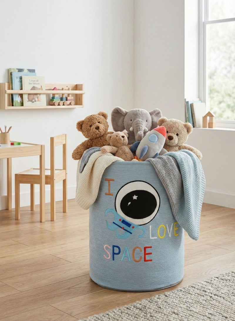 1 تشيس سلة غسيل للأطفال بتصميم رائد فضاء صغير، قابلة للطي، باللون الأزرق، لتخزين الألعاب والملابس، مزودة بمقابض حبلية، مناسبة لغرفة النوم وغرفة اللعب. - Image 2