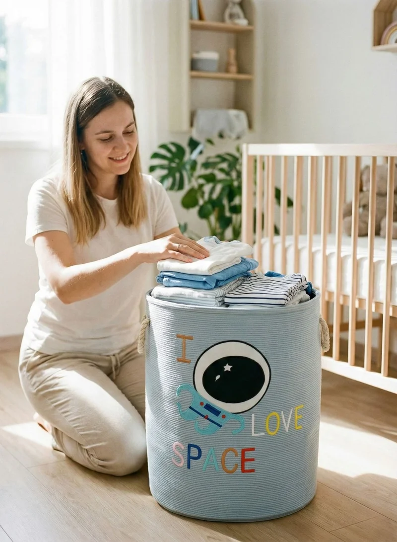 1Chase Little Astronaut Little Astronaut Kids Laundry Basket Blue Space Themed Foldable Toy & Clothes Storage Bin with Rope Handles for Bedroom and Playroom  | Best Price UAE