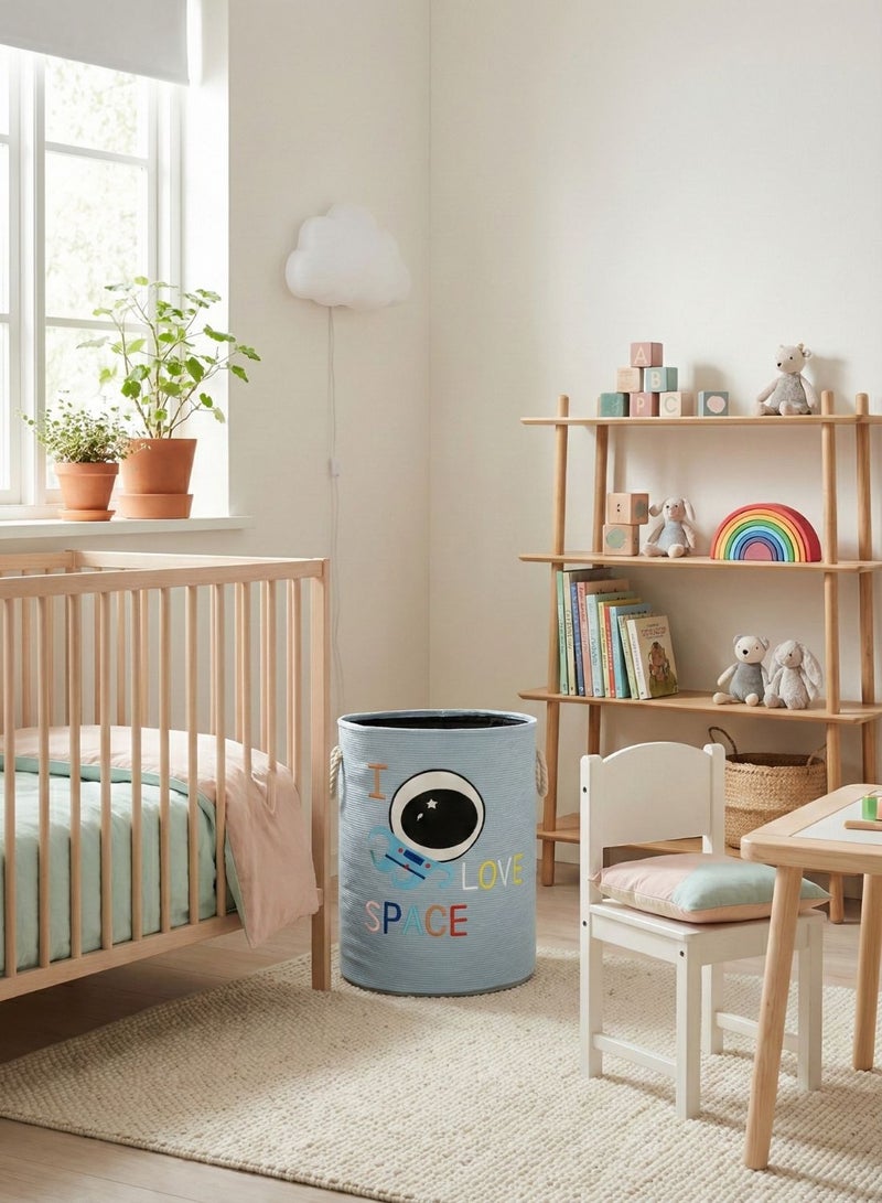 1 تشيس سلة غسيل للأطفال بتصميم رائد فضاء صغير، قابلة للطي، باللون الأزرق، لتخزين الألعاب والملابس، مزودة بمقابض حبلية، مناسبة لغرفة النوم وغرفة اللعب. - Image 3