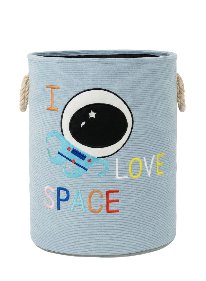 1 تشيس سلة غسيل للأطفال بتصميم رائد فضاء صغير، قابلة للطي، باللون الأزرق، لتخزين الألعاب والملابس، مزودة بمقابض حبلية، مناسبة لغرفة النوم وغرفة اللعب.