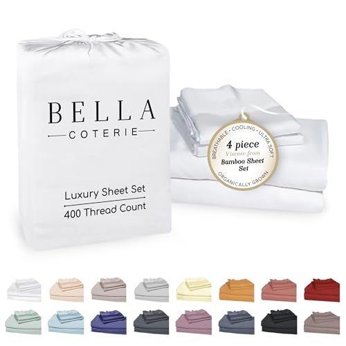 BC BELLA COTERIE Bella Coterie Luxury Bamboo Viscose 34 Split Top King Size Sheet Set 1 Fitted Sheet for Sleep Number Adjustable Beds 100 Organically Grown Cooling Soft 18 Deep Pocket White - Image 1