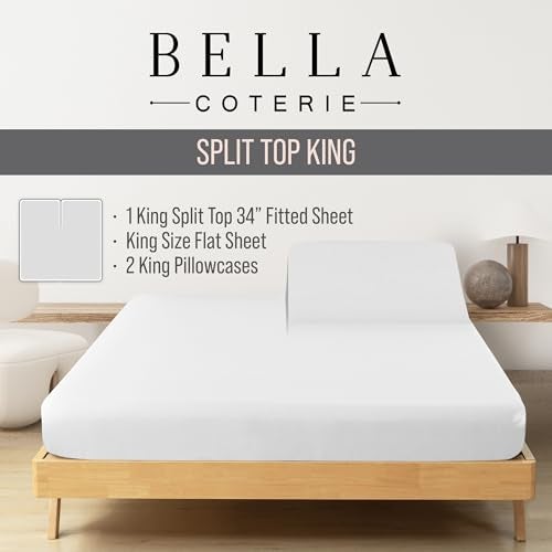 BC BELLA COTERIE Bella Coterie Luxury Bamboo Viscose 34 Split Top King Size Sheet Set 1 Fitted Sheet for Sleep Number Adjustable Beds 100 Organically Grown Cooling Soft 18 Deep Pocket White - Image 3