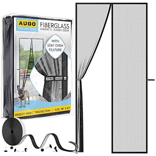 AUGO Magnetic Fiberglass Screen Door - Self Sealing, Heavy Duty, Hands Free Mesh Partition Keeps Bugs Out - Door Screen Magnetic Closure - Patent Pending Keep Open Feature - 38 Inch x 83 Inch - Image 1