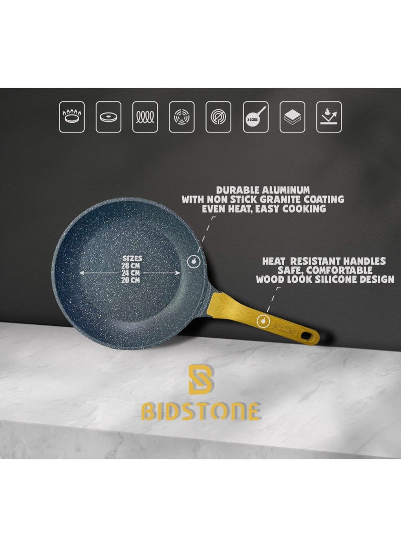 Bidstone 28cm Granite Frying Pan – 2.7L Nonstick Saute Pan with Stay-Cool Handle & Hanging Loop – Multi-Layer Coating (Grey) - Image 1