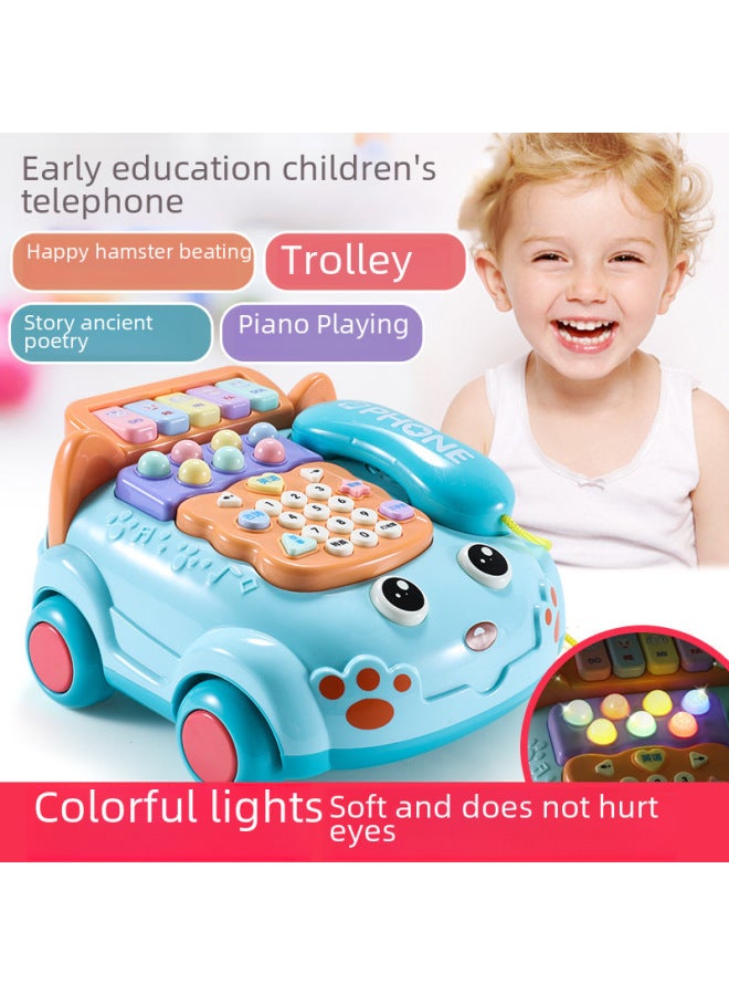 Children's Toy Simulation Telephone Landline Baby Puzzle Music Early Education 0-1-3 Years Old Boys And Girls 8 Months Old Baby-Color:5 In One Music Phone Car 【blue】 Battery Version - Image 2