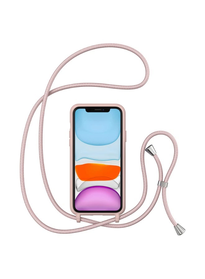Crossbody Lanyard Case for iPhone 13, Liquid Silicone Protective Phone Cover with Adjustable Neck Cord, Pink - Image 5