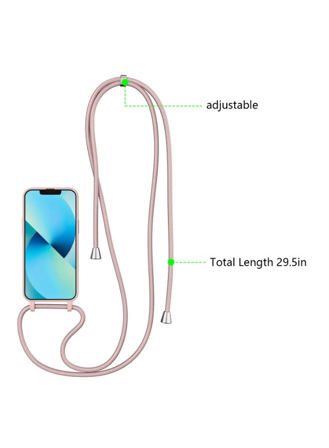 Crossbody Lanyard Case for iPhone 13, Liquid Silicone Protective Phone Cover with Adjustable Neck Cord, Pink - Image 2