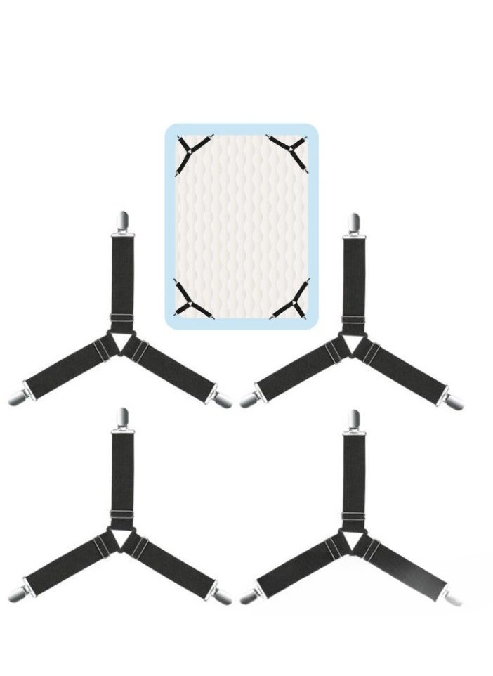 Generic - 4pcs Adjustable Bed Sheet Holder Straps with 3 Way Cross Elastic Bands and Corner Clips, for Bedding Mattress Fasteners - Image 1