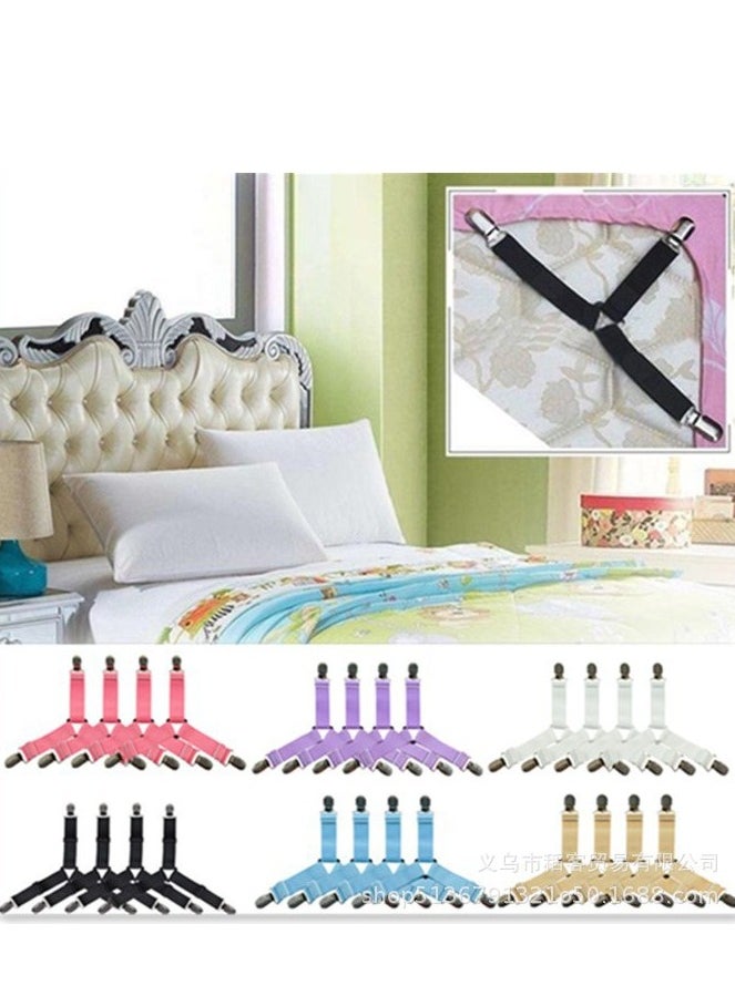 Generic - 4pcs Adjustable Bed Sheet Holder Straps with 3 Way Cross Elastic Bands and Corner Clips, for Bedding Mattress Fasteners - Image 1