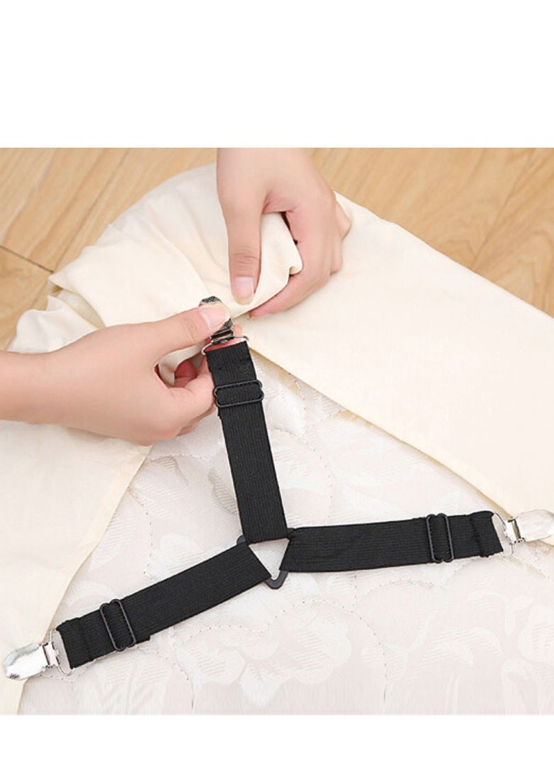 Generic - 4pcs Adjustable Bed Sheet Holder Straps with 3 Way Cross Elastic Bands and Corner Clips, for Bedding Mattress Fasteners - Image 1