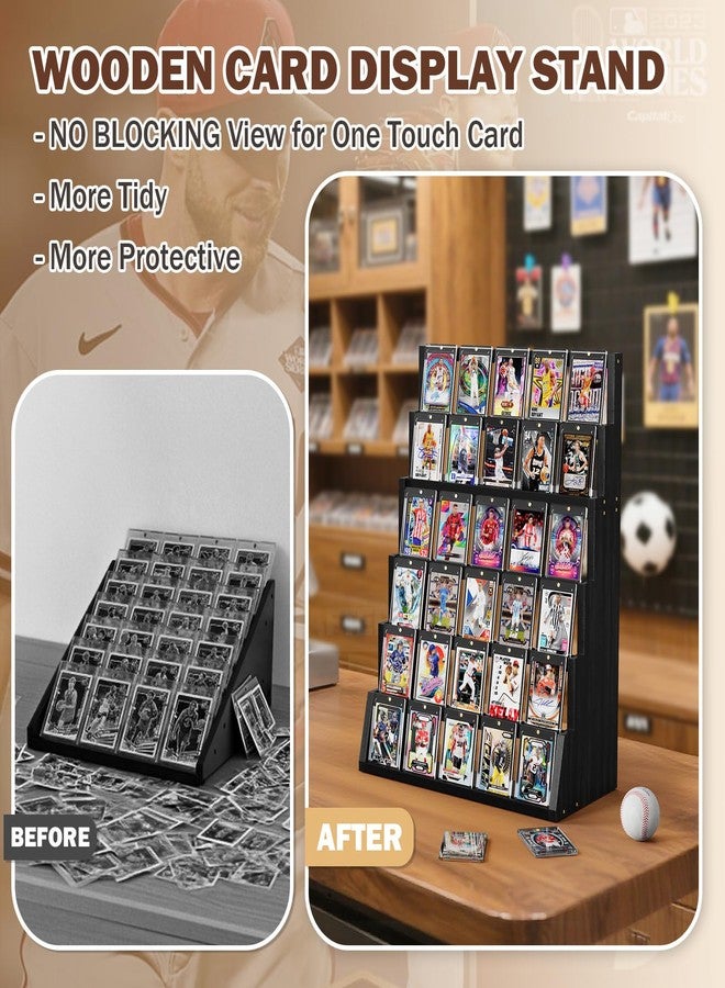 Emfogo Card Display Stand, 6-Tier Trading Card Display, Wood Detachable Graded Card Display with Top Storage, High Capacity Trading Card Display Stand for Collection & Show (Black) - Image 3