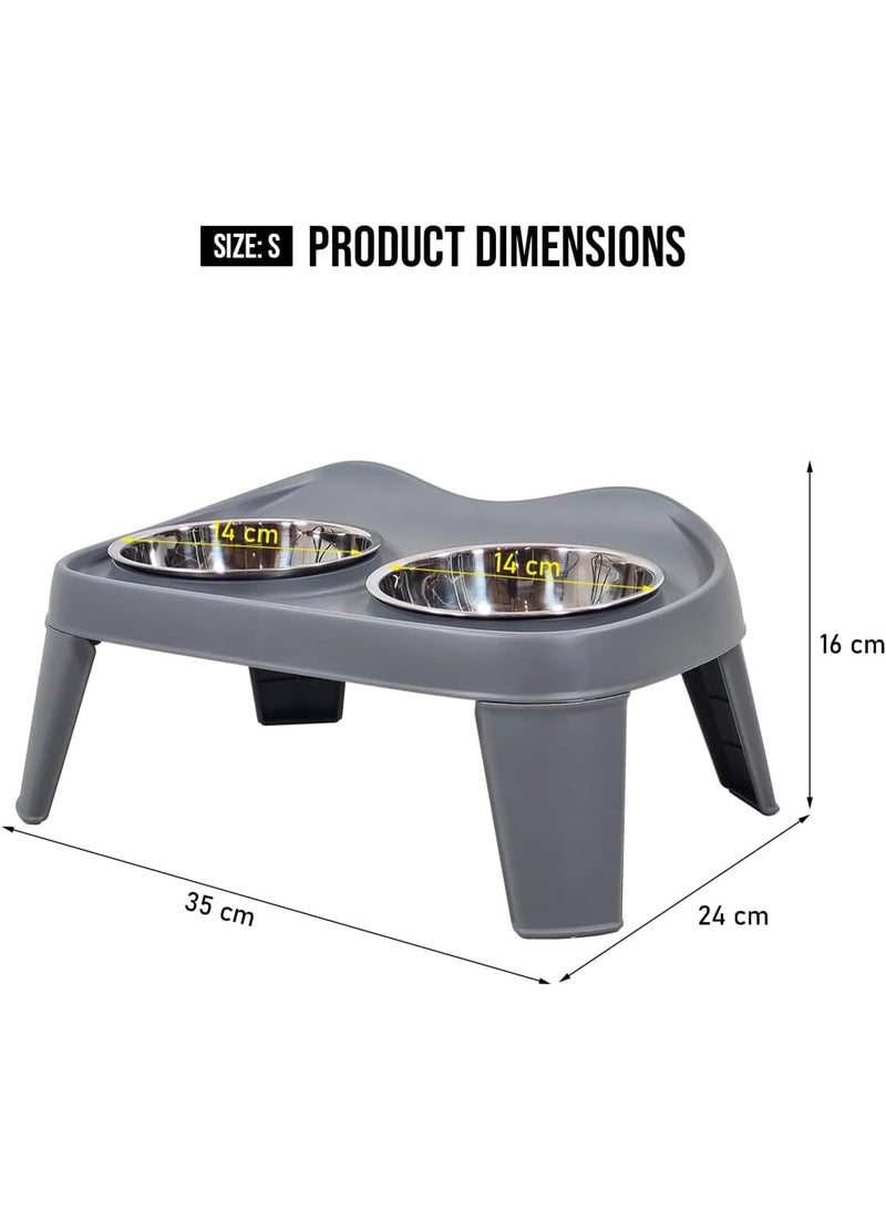 أن ان سي بيتس أوعية طعام مرتفعة للكلاب للسلالات الصغيرة، وحدة تغذية بلاستيكية متينة للحيوانات الأليفة مع وعاءين طعام من الفولاذ المقاوم للصدأ، قاعدة غير قابلة للانزلاق، وأرجل قابلة للفصل، مثالية للطعام والماء، سهلة التجميع 35 سم (رمادي) - Image 2