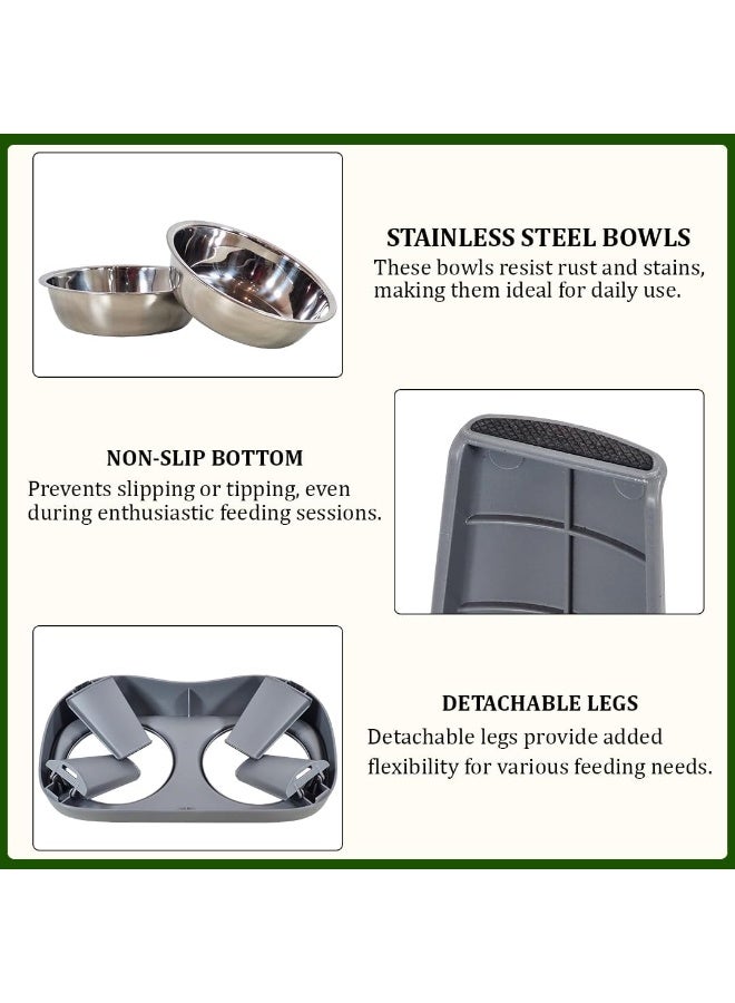 أن ان سي بيتس أوعية طعام مرتفعة للكلاب للسلالات الصغيرة، وحدة تغذية بلاستيكية متينة للحيوانات الأليفة مع وعاءين طعام من الفولاذ المقاوم للصدأ، قاعدة غير قابلة للانزلاق، وأرجل قابلة للفصل، مثالية للطعام والماء، سهلة التجميع 35 سم (رمادي) - Image 3
