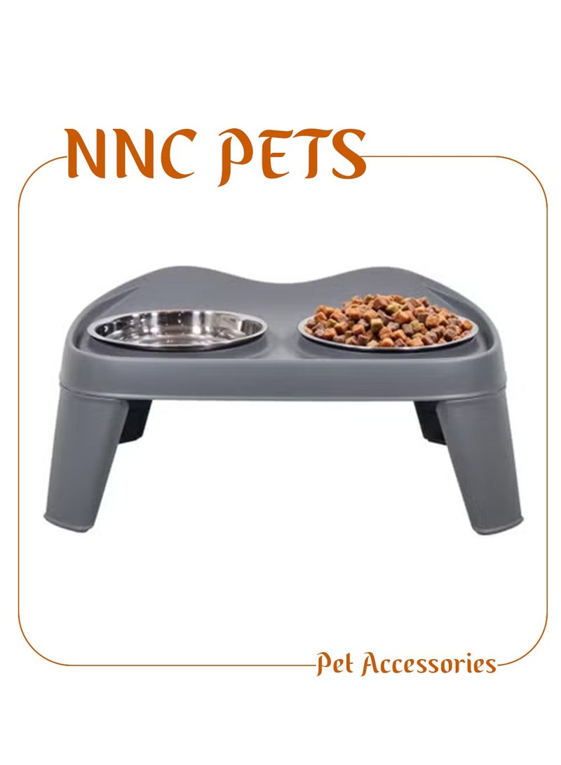 NNC PETS Elevated dog bowls for small-sized breeds, Durable plastic pet feeder with 2 Stainless steel food bowls, Non-slip bottom, and Detachable legs, Ideal for food & water, Easy assembly 35 cm (Grey) - Image 1