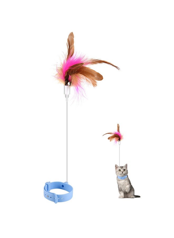 SAVITA Blue Feather Wand Teaser Toy - Cat Teaser Wand with Bell, Adjustable Silicone Collar, Indoor Cat Kittens Playing Exercise - Image 1