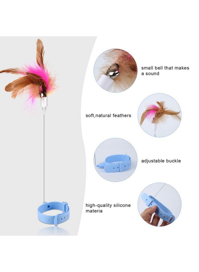 SAVITA Blue Feather Wand Teaser Toy - Cat Teaser Wand with Bell, Adjustable Silicone Collar, Indoor Cat Kittens Playing Exercise - Image 3