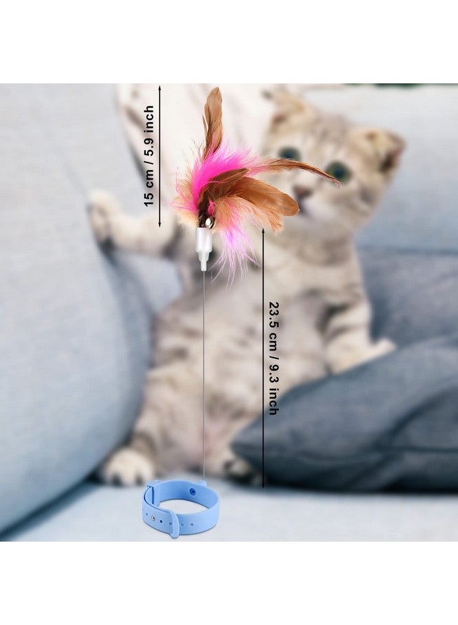 SAVITA Blue Feather Wand Teaser Toy - Cat Teaser Wand with Bell, Adjustable Silicone Collar, Indoor Cat Kittens Playing Exercise - Image 2