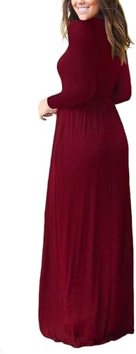 MISFAY Women's Long Sleeve Loose Plain Maxi Dresses Casual Long Dresses Pocket(Wine Red,XL) - Image 4