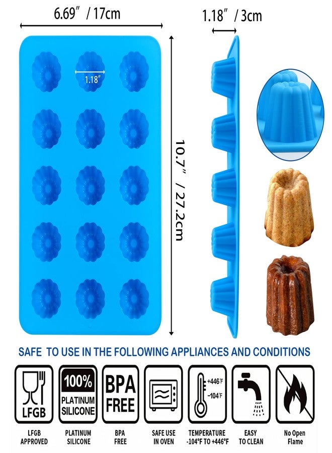 Sidosir 2Pcs Canele Mold Silicone, 15-Cavity Mini Nonstick Canele Silicone Baking Cake Pan for Bread Muffin (15-Cavity) - Image 2