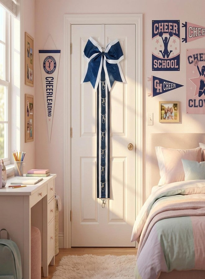 Hipcheer Glitter Large Handmade Cheer Bows Holder, Wall Hanger for Cheerleading Teen Girls High School College Sports, Navy - Image 2