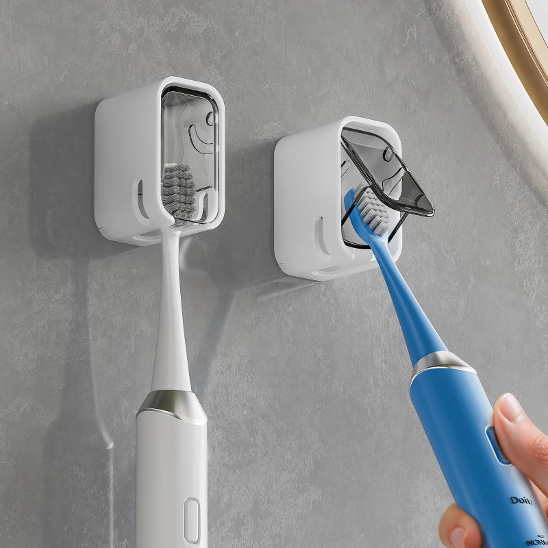 MOPMS Toothbrush Holders for Bathroomã€Innovation Single Slot Designã€‘ 2PCS Toothbrush Holder Wall Mounted with Cover for Shower, Single Toothbrush Dispenser Storage Organizer for Family & Travel - Image 1