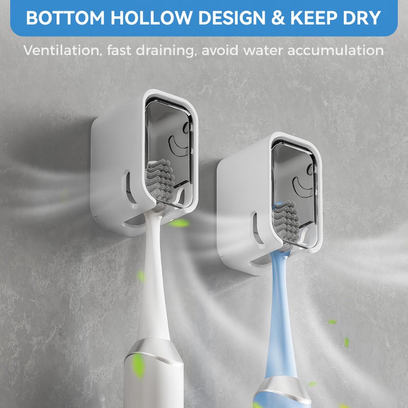MOPMS Toothbrush Holders for Bathroomã€Innovation Single Slot Designã€‘ 2PCS Toothbrush Holder Wall Mounted with Cover for Shower, Single Toothbrush Dispenser Storage Organizer for Family & Travel - Image 4